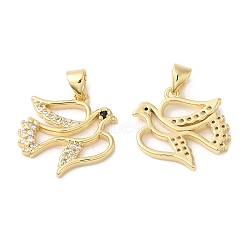 Rack Plating Brass Micro Pave Clear Cubic Zirconia Pendants, Bird Charms, Long-Lasting Plated, Cadmium Free & Lead Free, Real 18K Gold Plated, 17x18.5x2mm, Hole: 5x3.5mm(KK-R144-12G)