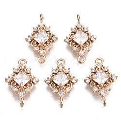 Brass Micro Pave Cubic Zirconia Links Connectors, Long-Lasting Plated, Rhombus, Light Gold, Clear, 17x11x4mm, Hole: 1.2mm(X-KK-R111-014-B01)