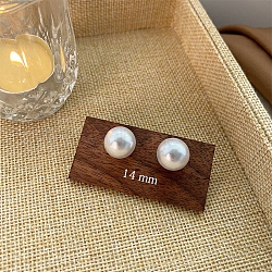 Plastic Pearl Beads Stud Earrings, with 925 Sterling Silver Pins, White, 14mm(WG46953-12)