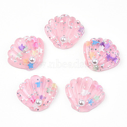 Resin Cabochons, with Paillette, Shell, Pink, 25x28~29x7mm(CRES-T007-15E)