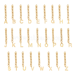Unicraftale 304 Stainless Steel Chain Extender, with Cable Chain and Alphabet Charms, Letter A~Z, Golden, 67.5mm, Link: 8x6x1.3mm, Hole: 5.3x3.3mm, 26pcs/set, 1set/Box(STAS-UN0017-14G)