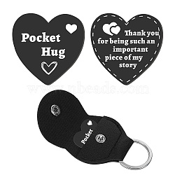 1Pc Heart Shape 201 Stainless Steel Commemorative Decision Maker Coin, Pocket Hug Coin, with 1Pc PU Leather Storage Pouch, Word, Heart: 26x26x2mm, Clip: 105x47x1.3mm(AJEW-CN0001-68O)