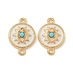 Alloy Enamel Links Connector Charms, Golden, Deep Sky Blue, Flat Round, 17.5x12x3.5mm, Hole: 1.5mm(ENAM-S003-01K)