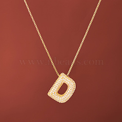 Brass Micro Pave Clear Cubic Zirconia Initial Pendant Necklaces for Women, Golden, Letter D, 15.75 inch(40cm)(FS-WGDC51D-04)