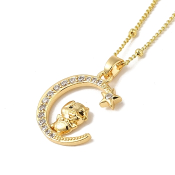 Brass Micro Pave Clear Cubic Zirconia Pendants Necklaces, The 12 Animals of the Chinese Zodiac, Real 18K Gold Plated, Pig, 17.28 inch(43.9cm)