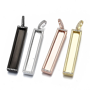 Brass Micro Pave Clear Cubic Clear Zirconia Pendants, Rectangle, Nickel Free, Mixed Color, 47.5x9x4mm, Hole: 7.5x5mm, Inner Size: 42x6mm