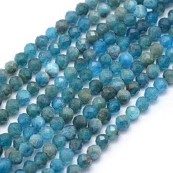 Natural Apatite Beads Strands, Faceted, Round, 4mm, Hole: 1mm, about 95pcs/strand, 15.35 inch(39cm)