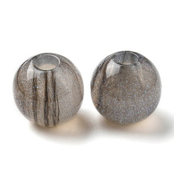 Resin European Beads, Large Hole Beads with Glitter Powder, Round, Gray, 13.5x13mm, Hole: 4mm