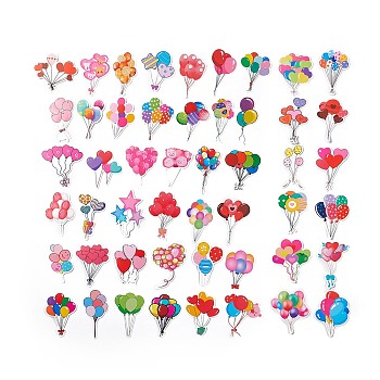 50Pcs 50 Styles Balloon Theme PET Stickers Sets, Waterproof Adhesive Decals for DIY Scrapbooking, Photo Album Decoration, Balloon Pattern, 60~80x34~68x0.1mm, 1pc/style