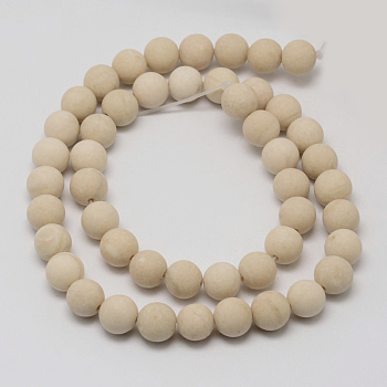 Natural Fossil Beads Strands, Frosted, Round, 4mm, Hole: 0.8mm, about 90pcs/strand, 15 inch
