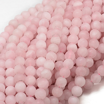 Frosted Natural Rose Quartz Bead Strands, Round, 6mm, Hole: 0.8mm, about 65pcs/strand, 15 inch~16 inch