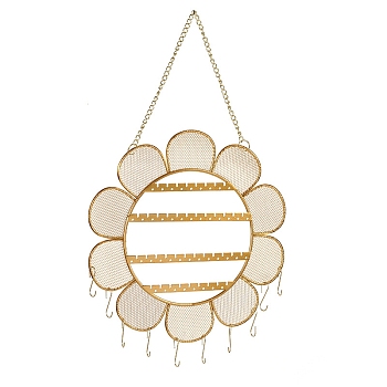 Wall-mounted Flower Iron Mesh Jewelry Display Stands, Jewelry Hanging Organizer for Earrings, Bracelet, Necklace Storage, Golden, 26x26cm