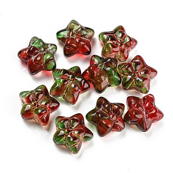Transparent Glass Beads, Star with Bowknot, Dark Red, 13.5~14x14.5x7~8mm, Hole: 1.2mm