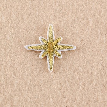 Computerized Embroidery Cloth Iron on/Sew on Patches, Costume Accessories, Appliques, Shinning Star, Gold, 31x32mm