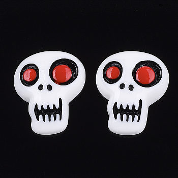 Resin Cabochons, Halloween Skull, White, 26~27x22x6~7mm