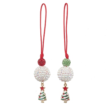 Christmas Tree Alloy Enamel with Rhinestone Pendant Decorations, Nylon Thread Hanging Ornaments, Mixed Color, 57mm, 2pcs/set