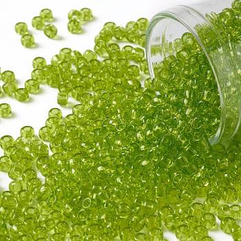 TOHO Round Seed Beads, Japanese Seed Beads, (4) Transparent Lime Green, 8/0, 3mm, Hole: 1mm, about 222pcs/10g