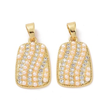 Rectangle Brass Micro Pave Clear Cubic Zirconia Pendants, with Acrylic Imitation Pearl, Cadmium Free & Lead Free, Real 18K Gold Plated, 23.5x15.5x4mm, Hole: 4x6mm