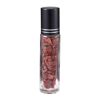 Glass Roller Ball Bottles, Essential Oil Refillable Bottle, with Red Jasper Chip Beads, for Personal Care, 85x20mm, Beads: 3x11~3x7mm, Capacity: 10ml