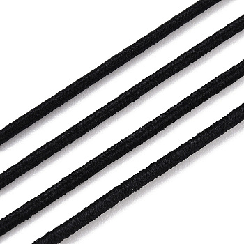 Round Polyester Elastic Cord, Adjustable Elastic Cord, with Spool, Black, 1mm, about 49.21 Yards(45m)/Roll