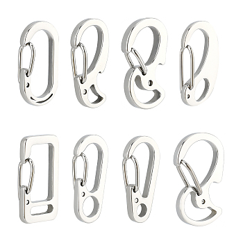 DICOSMETIC 8Pcs 8 Style 304 Stainless Steel Push Gate Snap Keychain Clasp Findings, Mixed Shape, Stainless Steel Color, 16.5~24x10~14x5~5.5mm, 1pc/style