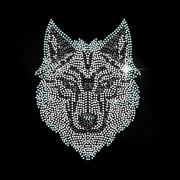 Glass Hotfix Rhinestone, Iron on Appliques, Costume Accessories, for Clothes, Bags, Pants, Wolf, 297x210mm