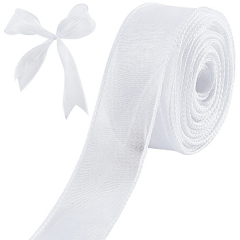 Polyester Ribbon, for Flower Gift Packing or Costume Decoration, White, 1-5/8 inch(40mm), about 10m/roll