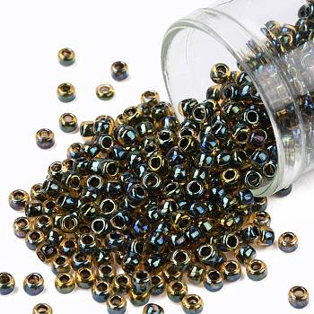 TOHO Round Seed Beads, Japanese Seed Beads, (244) Inside Color Topaz/Midnight Bl, 8/0, 3mm, Hole: 1mm, about 220pcs/10g