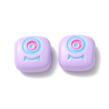 Spray Painted Alloy Enamel Beads, Square with Eye, Lilac, 10x10x4mm, Hole: 1.8mm