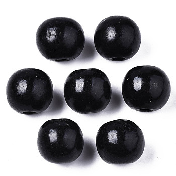 Spray Painted Natural Wood Beads, Macrame Beads Large Hole, Lead Free, Round, Black, 18.5~19.5x17.5mm, Hole: 5.5mm, about 400pcs/1000g