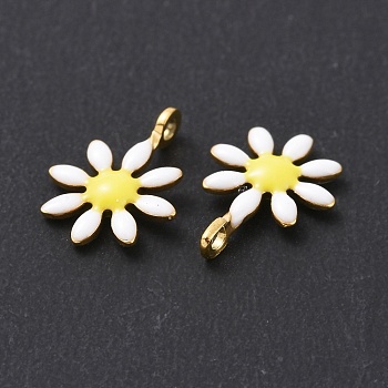 Ion Plating(IP) 304 Stainless Steel Charms, with Enamel, Golden, Flower, White, 10x7.5x2mm, Hole: 1mm
