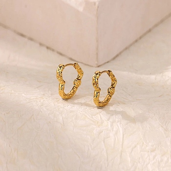 304 Stainless Steel Hammered Heart Hoop Earrrings, Real 18K Gold Plated, 19x18.5x3mm