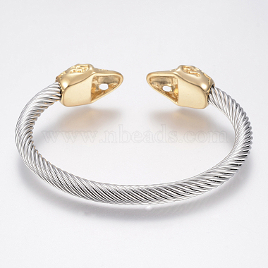 304 Stainless Steel Cuff Bangles Torque Bangles(BJEW-H570-07GP)-2