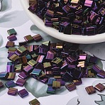 MIYUKI TILA Beads, Japanese Seed Beads, 2-Hole, (TL454) Metallic Dark Plum Iris, 5x5x1.9mm, Hole: 0.8mm, about 1180pcs/100g(SEED-J020-TL0454)
