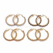 Glass Braided Big Hoop Earrings, Golden 304 Stainless Steel Wire Wrap Earrings for Women, Mixed Color, 39x2.5mm, Pin: 0.6mm(EJEW-JE04907)