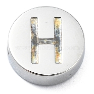 Tarnish Resistant 304 Stainless Steel Beads, Flat Round with Letter, Stainless Steel Color, Letter H, 8x3mm, Hole: 1.6mm(STAS-H219-15P-H)