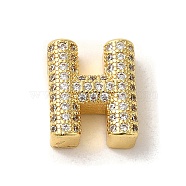 Brass Micro Pave Clear Cubic Zirconia Charms, Real 18K Gold Plated, Letter H, 10.5~13.5x3.5~14x5mm, Hole: 1.8~2x1.8~2.5mm(ZIRC-C009-01G-H)