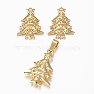 304 Stainless Steel Jewelry Sets, Pendants and Stud Earrings, Christmas Tree, Golden, 20x14x3mm, Hole: 5x3mm, 16x13x2mm, Pin: 0.8mm(X-SJEW-H116-17G)