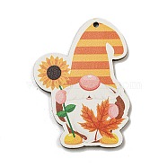 Wood Pendants, Thanksgiving Theme, Orange, Flower, 55x41x2.5mm, Hole: 2mm(WOOD-M012-01O)