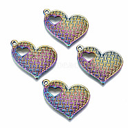 Rainbow Color Alloy Pendants, Cadmium Free & Lead Free, Textured Heart, 19x25x3mm, Hole: 1.2mm(PALLOY-S180-031-RS)