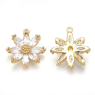 Brass Micro Pave Cubic Zirconia Pendants, Daisy, Clear, Real 18K Gold Plated, 15.5x14x3.5mm, Hole: 0.8mm(KK-S348-163)