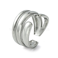 304 Stainless Steel Open Cuff Ring, Stainless Steel Color, US Size 7(17.3mm)(RJEW-L110-010P)