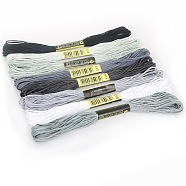 8 Skeins 8 Colors Gradient Color 6-Ply Cotton Embroidery Floss, Cross-stitch Threads, for DIY Sewing, Gray, 1.2mm, about 8.20 Yards(7.5m)/skein, 1 skein/color(PW-WG66837-06)