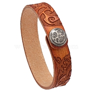 Branch Pattern Cowhide Cord Bracelets, with Alloy Button, Sandy Brown, 8-5/8 inch(22cm)(PW-WG87466-06)