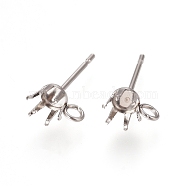 304 Stainless Steel Post Stud Earring Settings, Prong Earring Setting, with Loop, Stainless Steel Color, 15.2x7.2~7.5mm, Hole: 1.7mm, Pin: 0.7mm, Tray: 5mm(X-STAS-L238-026E-P)