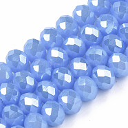 Electroplate Glass Beads Strands, Imitation Jade Beads, Pearl Luster Plated, Faceted, Rondelle, Cornflower Blue, 3.5~3.8x3mm, Hole: 0.4mm, about 113~115pcs/strand, 12.80~12.99 inch(32.5~33cm)(EGLA-A044-J3mm-A03)