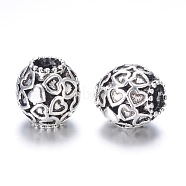 Alloy European Beads, Round, Large Hole Beads, Antique Silver, 12mm, Hole: 5mm(MPDL-G007-02AS)