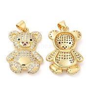 Brass Micro Pave Cubic Zirconia Pendants, Lead Free & Cadmium Free, Bear Charms, Real 18K Gold Plated, 27x19x5mm, Hole: 5.2x3.4mm(KK-M249-26G)