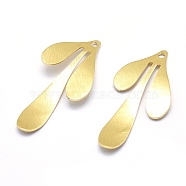 Brass Pendants, Cadmium Free & Nickel Free & Lead Free, Drawbench Style, Leaf, Real 18K Gold Plated, 35.5x17x1mm, Hole: 1mm(KK-J279-04G-NR)