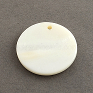 Flat Round Sea Shell Pendants, Seashell Color, 20x2mm, Hole: 1mm(SSHEL-R025-20mm)